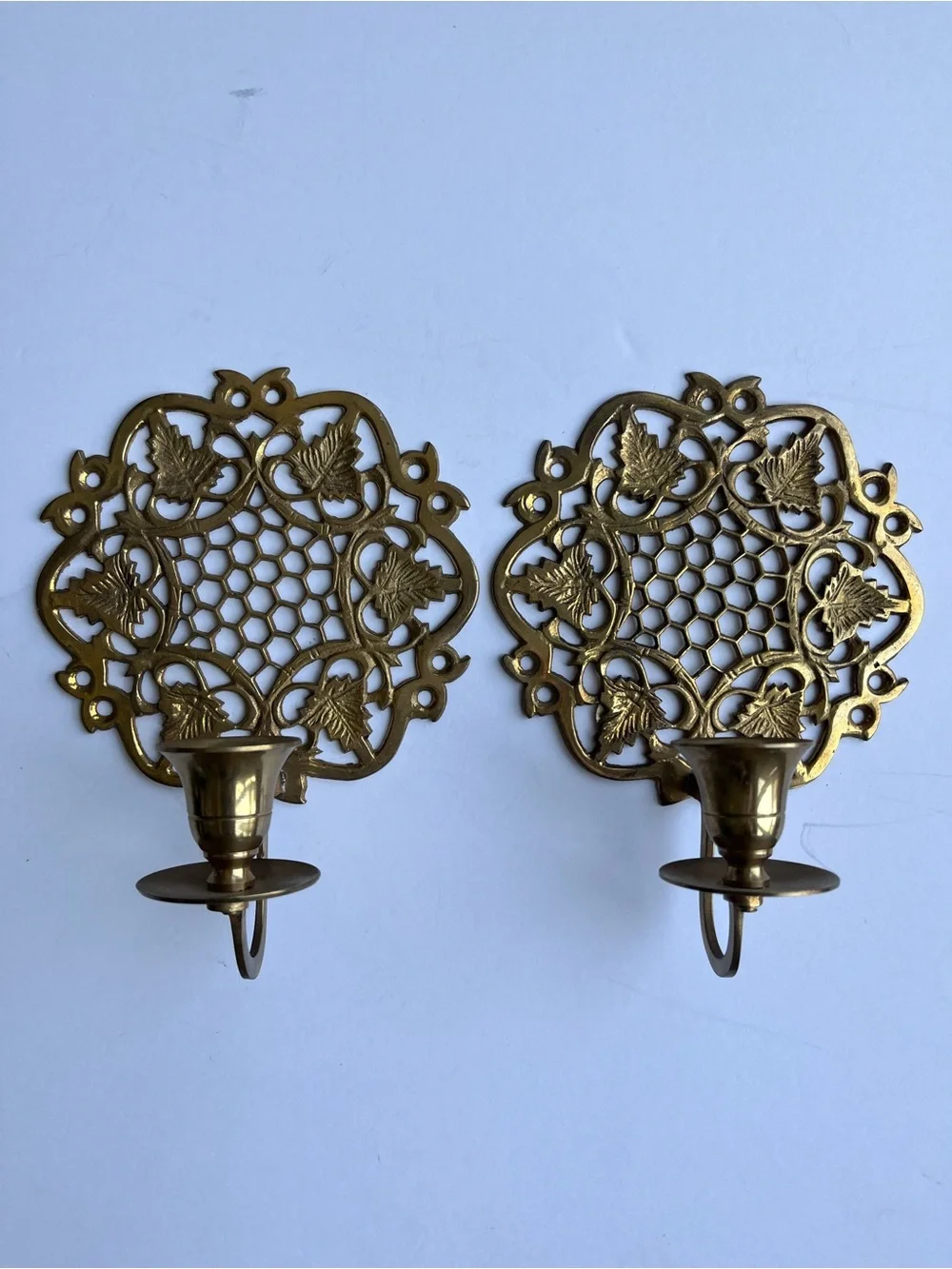 Vintage Brass Wall Sconces Candle Holder Set